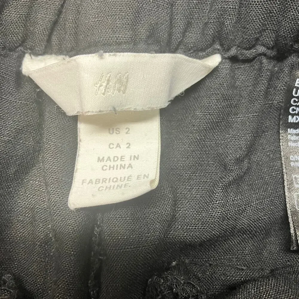 H&M Black Linen High Rise Paperbag Ankle Pants Size 2